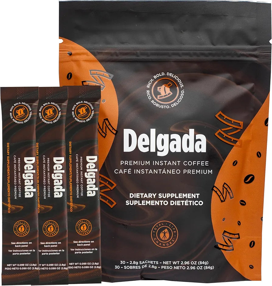 Delgada Instant Coffee - Premium Garcinia Cambogia and Ganoderma, Rich Bold Taste - 30 Sachets