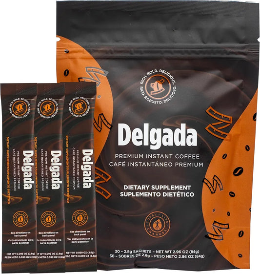 Delgada Instant Coffee - Premium Garcinia Cambogia and Ganoderma, Rich Bold Taste - 30 Sachets