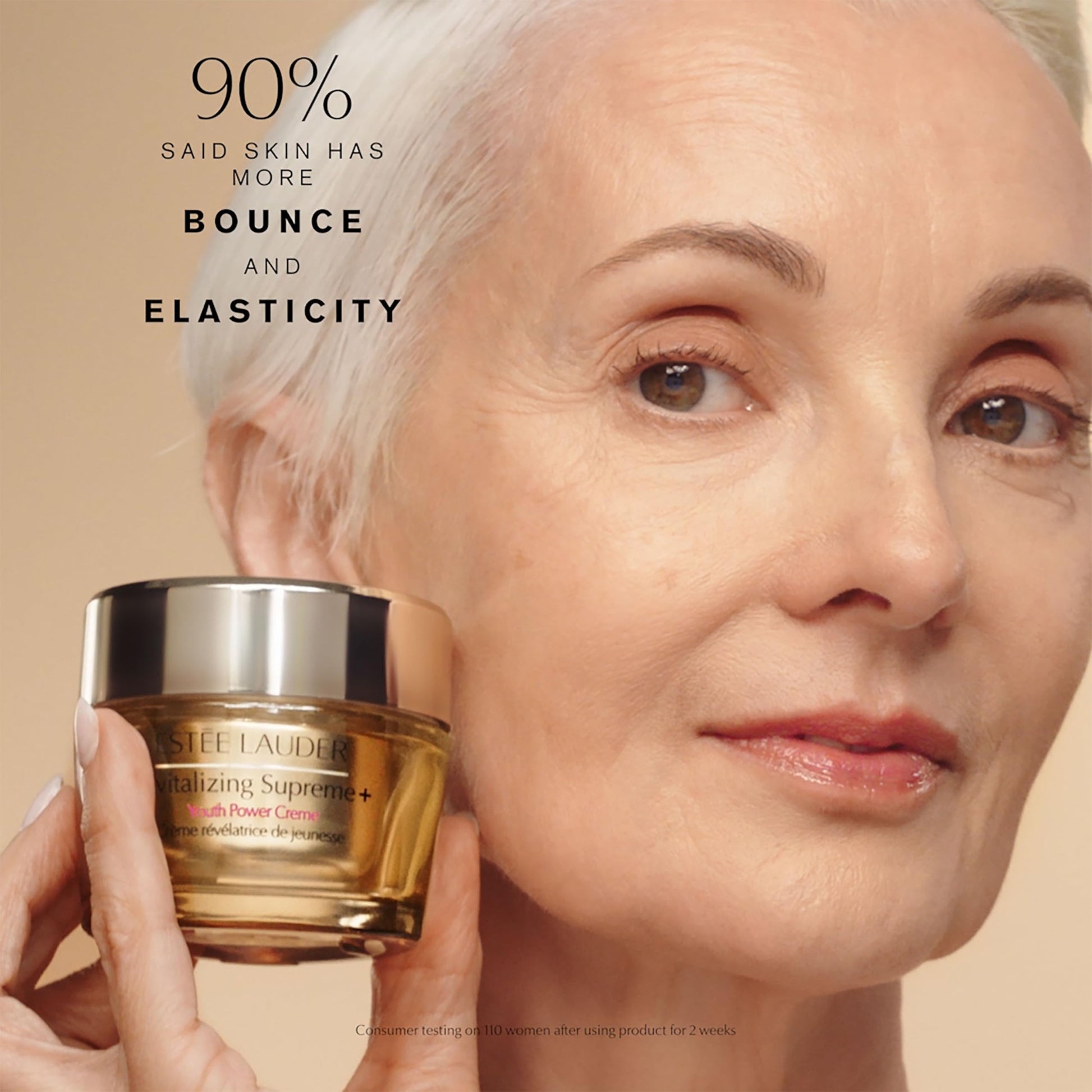 Estée Lauder Revitalizing Supreme+ cream jar, silky texture inviting instant nourishment